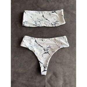 Marble Print Strapless Bikini Set - Size 4